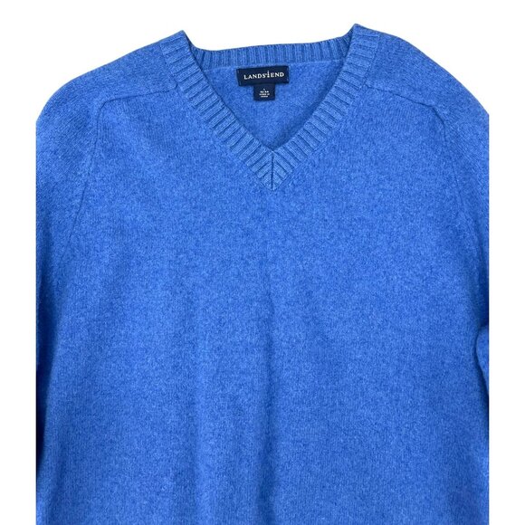 Mens Lands End Blue Wool & Cashmere V-Neck Sweater L 42-44 Long Sleeve - Picture 8 of 10